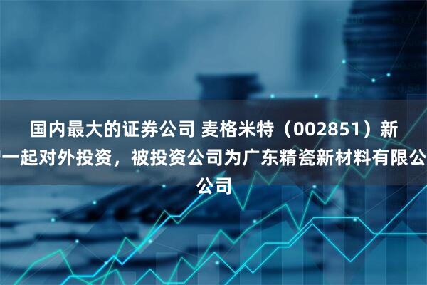 国内最大的证券公司 麦格米特（002851）新增一起对外投资，被投资公司为广东精瓷新材料有限公司